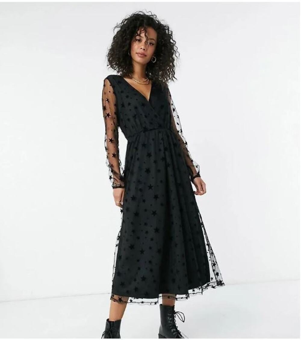 ASOS Y.A.S Starly Star Mesh Wrap Midi Dress XS Whimsygoth